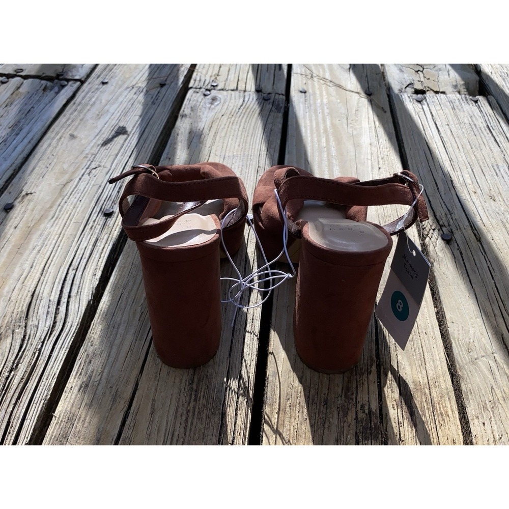 New! Block Heel Ankle Strappy Sandals Burnt Reddish Brown Cushioned Boho Beachy - Picture 3 of 6